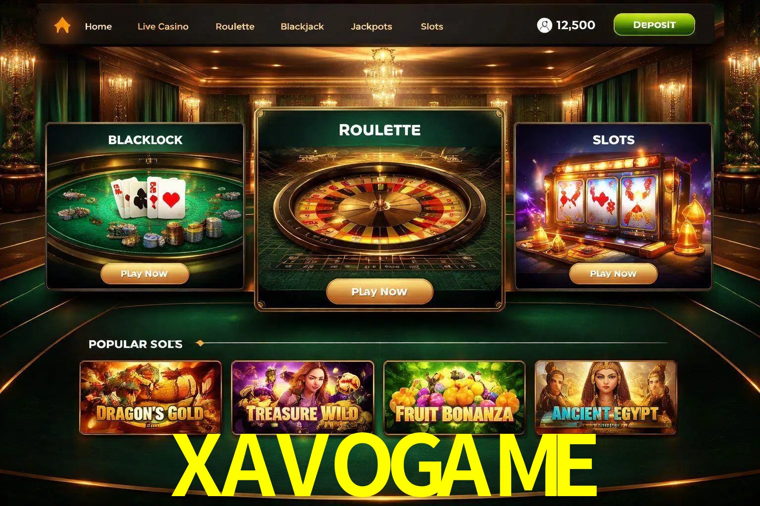 Vista de la plataforma XAVOGAME Casino mostrando categorías organizadas de juegos en línea
