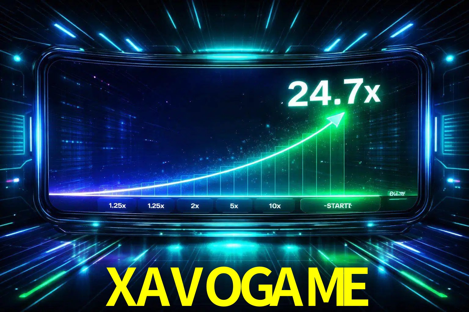 Una pantalla moderna de juego estilo crash con multiplicadores ascendentes, visuales de neón y una interfaz intensa enfocada en la acción.